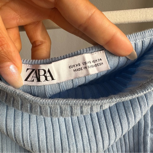 NWOT Zara Buttoned Rib Knit Crop Tube Top in Baby Blue - Picture 9 of 9